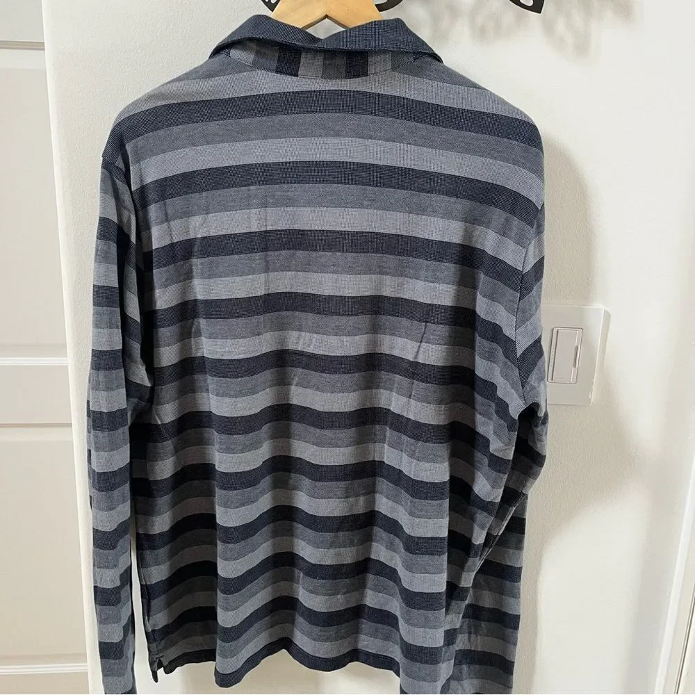 Robert Barakett Cota Stripe Long Sleeve Cotton Polo XXL NWOT